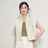 Colete feminino estilo Chanel com lapela e zíper, réplica autêntica, novo estilo 2026, curto, solto, sem mangas