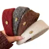 Diadema de Lana Ovalada con Etiqueta Dorada para Mujer, Versión Ancha, Diadema Alta para la Parte Superior de la Cabeza, Pasador de Otoño e Invierno, Accesorios para el Cabello de Lujo Accesible de Gama Alta