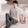 Atacado Transfronteiriço Masculino Verão Modal Fresco Manga Curta Calça Longa Casual Estilo Fino Usável Solto Roupa de Dormir