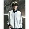 Jaqueta suéter cardigan de malha waffle masculina primavera e outono listrada gola alta estilo universitário casual esportiva jaqueta retrô americana