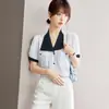 Camisa de Manga Corta para Mujer, Nuevo Estilo Verano 2026, Talla Grande, Solapa Estilo Francés, Texturizada, Gama Alta, Top de Gasa de Nicho