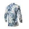 Camisa de Manga Larga con Hebilla Estilo Chino para Hombre Nueva Marca Trendy Estilo Chino Camisa de Moda con Cuello Vertical y Flores Casual Ajustada Camisa Trendy para Hombre