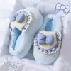 Pantuflas de Algodón con Suela Gruesa y Moño para Mujer Otoño Invierno 2026 Nuevo Estilo Uso en Interiores del Hogar Cálidas Pantuflas de Algodón con Forro de Felpa