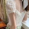 [Em estoque] Blusa jacquard de renda com manga curta feminina para o verão 2022 nova moda manga bufante blusa básica