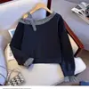 Moletom Assimétrico com Patchwork Xadrez Estilo Coreano para Mulheres, Novo Pulôver de Manga Longa Off-Shoulder Soltinho Emagrecedor para Primavera e Outono
