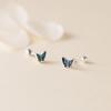 Nalan Pie Plata 999 Exquisitos Simples Pequeños Lindos Mori Elegantes Aretes de Hilo de Mariposa Azul M06204