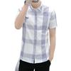 Camisa de Verano para Hombre Manga Corta Nueva Moda No Planchado Camisa a Cuadros Ajustada Combinable Juvenil Camisa de Media Manga Ropa de Hombre