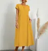2026 Amazon Aliexpress Producto Nuevo Transfronterizo Europeo y Americano Vestido de Color Sólido sin Mangas Holgado de Algodón y Lino con Bolsillos en Stock