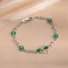 Pulsera Colgante de Hoja y Flor Transfronteriza para Mujer, Flor de Cielo Estrellado Azul, Exquisita Pulsera de Moño de Zirconia, Joyería de Moda