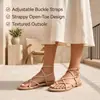 Sandálias rasteirinhas femininas transfronteiriças com tiras cruzadas, tiras simples no tornozelo estilo francês, fivela ajustável, estilo romano, adequadas para o trajeto diário, sapatos femininos de verão, atacado