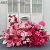 Orden de boda banquete de bodas flor artificial rosa roja floral decoración de boda tarjeta de bienvenida tablero KT flor falsa de boda flor de seda flor decorativa