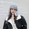 Chapéu Lei Feng para Mulheres do Festival de Gelo e Neve de Harbin, Gorro de Esqui Quente de Inverno Espesso, Chapéu de Algodão à Prova de Frio com Tecido Floral Grande Plush do Nordeste