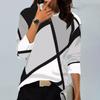 Novas Camisetas Transfronteiriças Europeias e Americanas para Mulheres Suportam Estampas Geométricas Retrô Camisetas de Manga Longa com Gola Redonda para Várias Plataformas