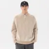 Suéter de punto para hombre con cuello alto, media cremallera y patrón texturizado, diseño retro estilo japonés, adecuado para primavera, otoño e invierno, con una estética "old money"