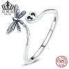 Anillo de apertura con forma de corazón de insecto, diseño de libélula, plata de ley S925, oferta especial de Amazon