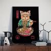Gato Samurái Japonés ramen decoración de arte nostálgico para el hogar pintura de dibujos animados de alta calidad póster de animal pintura sobre lienzo