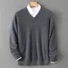 Suéter Masculino Gola V 100% Lã Pura Tricô Grosso Camada Interna Camada Base Top Casual de Negócios