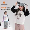 Pudding Haru Roupa de Outono Meninas Roupas Infantis 100% Algodão Camiseta Estilo Outono 2026 Desenho Infantil Bloco de Cores Manga Raglan Camiseta