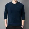 Moletom Europeu de Algodão Masculino Outono e Inverno Novo Gola Redonda Tricô Jacquard Meia-Idade Casual Quente Versátil para Pai