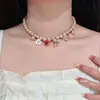 Collar Francés Retro Barroco de Perlas y Lazo Pendientes Dulces Asimétricos de Corazón Joyería de Oreja de Moda de Lujo Ligero