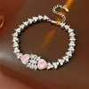 Pulsera Colgante Cuadrada Corazón Flor de Zircón Set Versátil de Lujo Ligero Nicho Joyería Exquisita de Moda para Mujeres con un Toque de Alta Gama