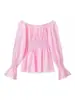 Conjunto de Duas Peças: Top Bandeau Renda Francesa Patchwork Ombro a Ombro Manga Sino Moda Verão Feminina Shorts Cropped Cintura Elástica