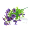 Venta al por mayor transfronteriza 7 Tenedores Eucalipto Flor de imitación Margarita pequeña Ciruela Tela Ramo para exteriores Decoración de planta