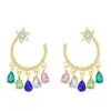 Brincos de zircônia em formato de gota de diamante colorida estilo boêmio estilo ins design criativo de nicho europeu e americano brincos de franja atacado