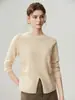 Estilo minimalista~Suéter de cachemira de punto para mujer, nuevo diseño de otoño e invierno, cuello redondo, abertura frontal, cintura entallada, jersey