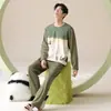 Pijamas de Algodão Atacado com Bojo para Casais, Conjunto de Duas Peças Cartoon para Casa Primavera e Outono Feminino, Peça Única Dropshipping