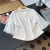 2026 Verão Melhorado Novo Estilo Chinês Manga Simples de Folha de Lótus Top Versátil Elegante para Senhora em Tecido Trançado Branco e Preto