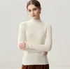 Suéter 100% cachemira pura para mujer, cuello medio alto, camiseta base de punto ajustada, color liso, capa interior cálida para otoño e invierno