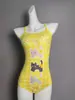 Maiô feminino de camada única com design de gatinho de desenho animado, peça única, conservador, decote baixo, alta cobertura, adequado para treino de meninas estudantes