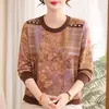 Elegante top de punto de otoño para mujer, moderno suéter fino de manga larga con cuello redondo nuevo para mujeres de mediana edad y mayores