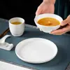 Vajilla de cerámica blanca pura para mesa, plato de buffet de cuatro piezas, cuenco, plato de hueso, vajilla pequeña para restaurante