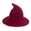 Gorro de Mago de Punto de Color Sólido Sombrero de Halloween Otoño Invierno Mujer Sombrero de Bruja Puntiagudo Sombrero Mágico Plegable