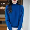 Nuevo suéter de punto hueco para mujer de otoño e invierno, jersey sin costuras de manga larga con cuello semi-alto, perfecto como capa base