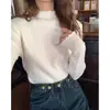 Camisa Base Elegante de Alta Qualidade para Mulheres, Novo Estilo Primavera e Outono 2026, Top de Tricô Suéter com Gola Meio Alta e Borda Franzida