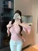 Top de punto para mujer con manga acampanada, ajuste a la cintura, plisado y manga tres cuartos en colores albaricoque, camel, rosa, blanco y café