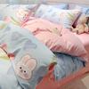 Set de cama de cuatro piezas de algodón 100% puro de dibujos animados para todas las estaciones, sábanas, funda de edredón, sábanas ajustables, juego de cama de tres piezas para dormitorio 4