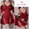 Guiruo Sexy Escote en V Profundo Encaje Costuras Satén Fino Brillante Más Copa de Pecho Camisón con Tirantes Bata Exterior Traje Ropa de Casa 4423