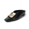 Zapatos de Cuero Cuadrados de Estilo Británico para Mujer, que Aumentan la Altura 4 cm, Mocasines Dorados Planos con Piel Genuina y Hebilla Metálica