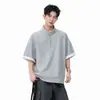 Camisa Polo Deconstruida Estilo Americano Color Block para Hombre, Camiseta Pesada de Verano con Media Cremallera y Diseño Único, Camisa de Manga Corta para Pareja
