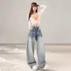 Tiro real Jeans Retro Americano Pierna Ancha Pierna Tijera Mujer 2026 Otoño Nuevo Cintura Baja Sueltos Caída Larga hasta el Suelo Pantalones
