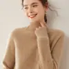 Gola alta raglan malha canelada malha de caxemira base camada superior feminina manga longa solto moderno suéter quente versátil