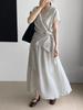 Traje de Lino Lyocell Tencel Estilo Coreano Conjunto de Dos Piezas Falda con Cinturón de Tirantes para Mujer 5031