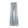 Calça Jeans Flare Clara Lavada, Estilo Hippie, com Vinco, Desgastada, Calça Casual Solta para Homens