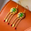 Nuevos Pendientes Vintage Étnicos con Piedra Verde Ovalada Natural para Mujer, Adecuados para Combinar con Hanfu y Cheongsam Tradicional, Estilo Ultra-Hada, Modernos y de Alta Gama