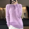 Nuevo suéter de lana pura para otoño e invierno para mujer, jersey de cuello redondo, diseño calado, color liso, manga larga, corte holgado casual, camiseta base de punto