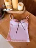 Camisola de Mujer con Escote en V y Ribete de Encaje Puro y Sexy Y2K Chica Caliente Lazo Adelgazante Top Interior